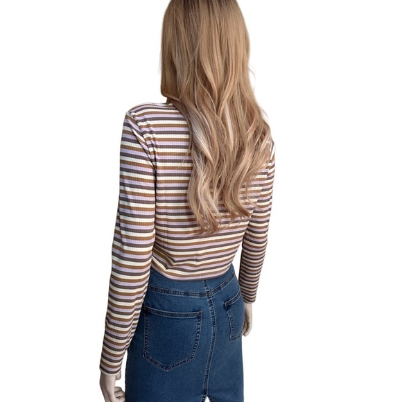 Vero Moda Sweater Top Lavender Stripe Rayon Blend Long Sleeve Mock Neck - Picture 4 of 10